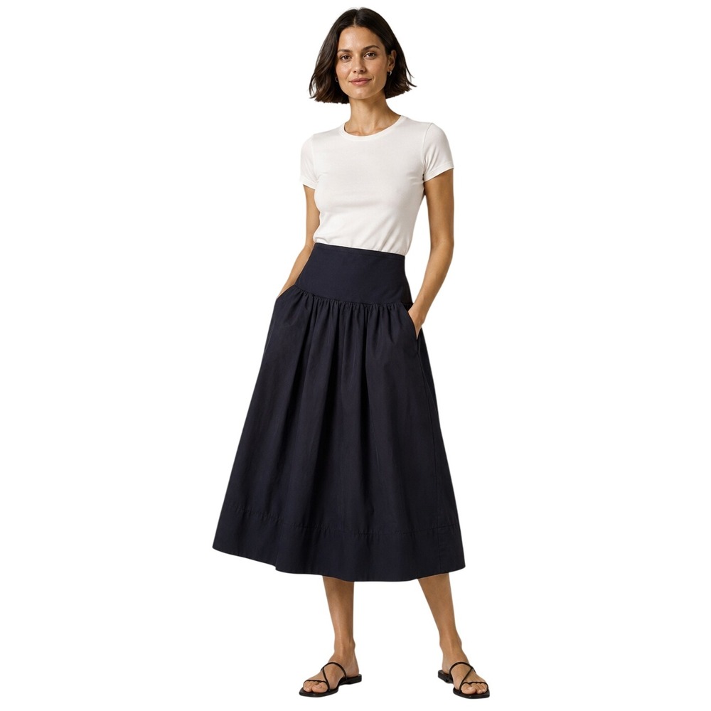 Free People Cooler In Capri Black Midi Skirt XS Drop Waist Cotton Poplin